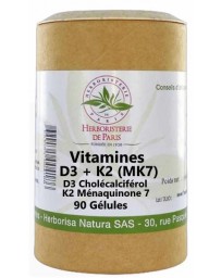 Herboristerie de Paris Vitamine D3 2000UI Vitamine K2 90 gélules immunité ossature Pharma5avenue