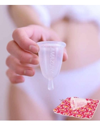 Lamazuna Cup féminine translucide Taille 1 pochette en coton bio rose