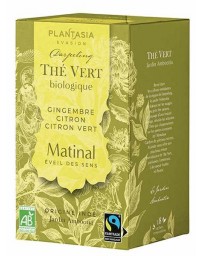 Plantasia Thé vert le matinal Gingembre Citron Citron vert bio 18 sachets énergie vitalité Pharma5avenue