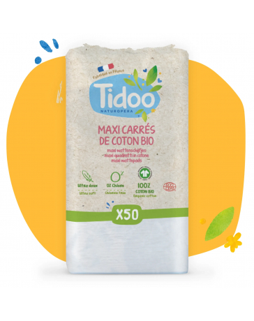 50 Maxi Carrés de Coton Bio Ultra doux 100% biologique TidooCare - produit d'hygiène pour bébé 50 Maxi Carrés de Coton Bio Ultra doux 100% biologique TidooCare - produit d'hygiène pour bébé