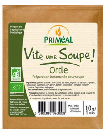 Primeal Vite une soupe Ortie sauvage d'Ardèche sachet individuel 10g, soupe pomme de terre ortie Primeal Vite une soupe Ortie sauvage d'Ardèche sachet individuel 10g, soupe pomme de terre ortie