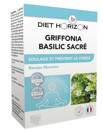Diet Horizon Griffonia Basilic sacré 60 comprimés, déprime, nervosité, fatigue pharma5avenue Diet Horizon Griffonia Basilic sacré 60 comprimés, déprime, nervosité, fatigue pharma5avenue