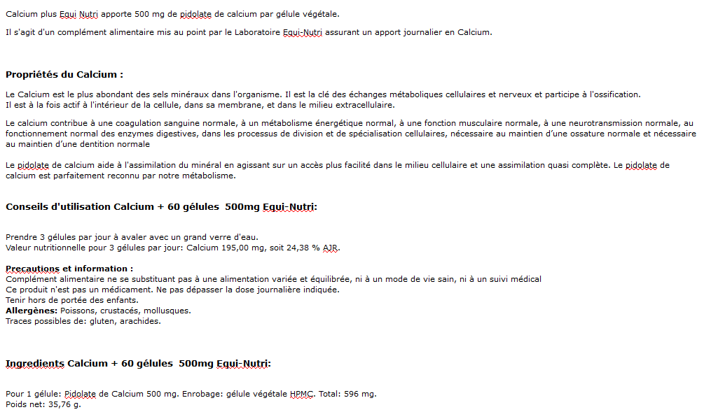 pidolate de calcium equi nutri osteoporose calcification vitalite